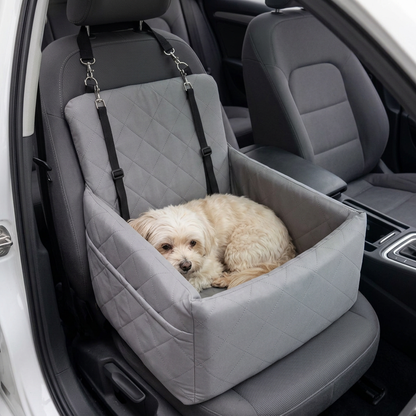 Foto del asiento para mascotas con el perrito